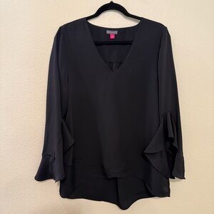 Vince Camuto Black V-Neck Blouse with Flared Sleeves
